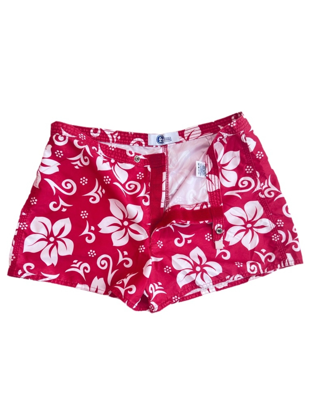 ARIZONA ~ Jean Company Red and White Hawaiian Floral Shorts Velcro Closure